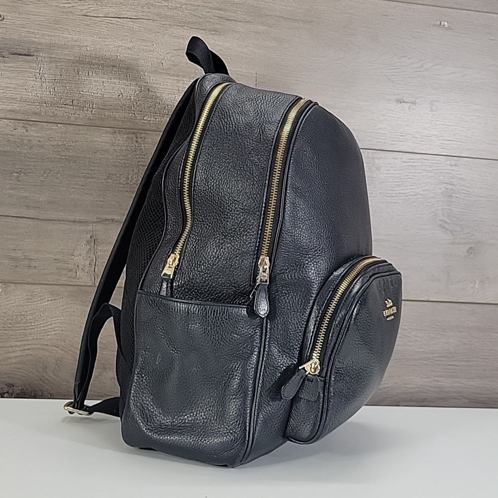 Coach Black Pebbled Leather Laptop Backpack with Gold-Tone Logo 5869 - Picture 3 of 16